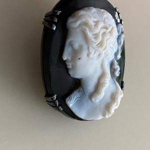 Rare Cameo Profile Of A Woman In The Antique Style On A Black Background