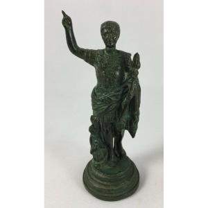 Bronze Figure In Antique Style, Green Patina, Roman Dignitary, 19th Century