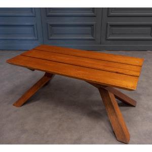 1970s Slatted Coffee Table In The Style Of Pierre Chapo