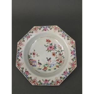 Octagonal Tournai Hollow Porcelain Plate, Chinese Style, 18th Century