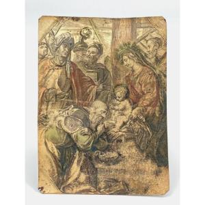 Parchment Religious Painting 17th Century Oriental Antique Scene