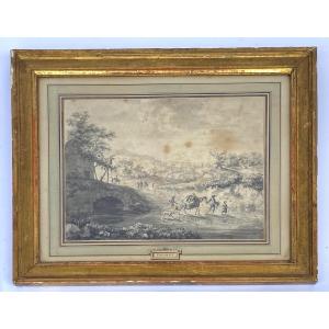 Drawing On Paper By Brandt Family Child On Horseback 18th Century