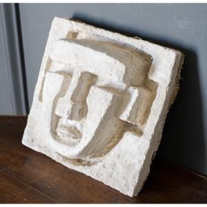 Plaster Sculpture Artist's Studio Face Of A Cubist Man 1950