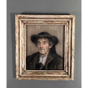 Pastel Representing A Breton By G. Rio 1920 Whitewashed Frame
