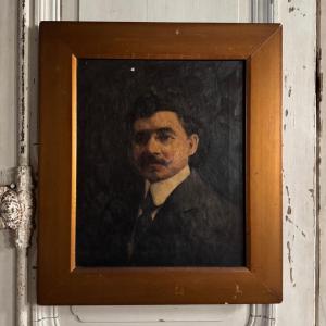 Oil On Canvas Portrait Of A Man Wearing Glasses And A Mustache, Early 20th Century