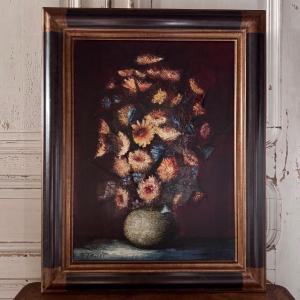 Still Life With Flowers By Raymond-jean Bizet 20th Century