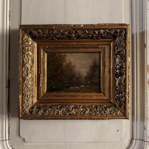 Oil On Canvas Mounted On Barbizon Panel, 19th Century, Gilded Frame