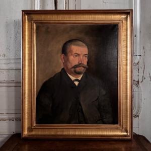Oil On Canvas Portrait 19th Century 1888 Man With Mustache By J. Abrol