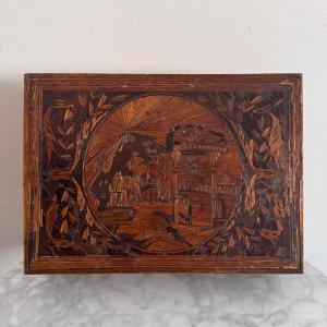 Straw Marquetry Work Box, Early 19th Century, Antique Decor