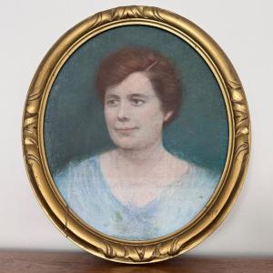 Pastel Portrait Of A Woman, 1920, In A Gilded Frame