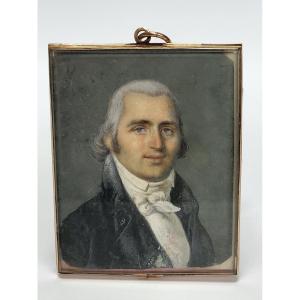 18th Century Miniature, Early 19th Century, Man In A Hand-painted Frock Coat, Hair Work