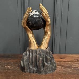 Two Bronze Hands Holding A Marble Ball, Technical Feat