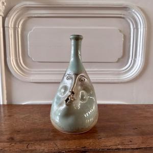 Korukcu Adnan Anthropomorphic Vase In Glazed Stoneware Depicting A Face
