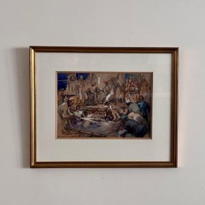 Watercolor On Paper By Charles Fouqueray Depicting 20th-century Sailors