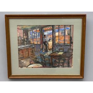 Drawing On Paper By Pierre Manat, Marine Bar, 1932