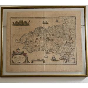 Antique Map Under Glass, Duchy Of Brittany, 1632, By Joannes Janssonius