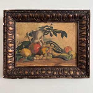 Oil On Canvas By M. Rery, Still Life With Fruits And Vegetables, 20th Century
