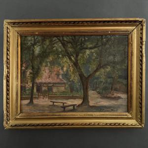 Oil On Panel, Park And Undergrowth, La Baule, By Térésa Bézard-pératé, 20th Century