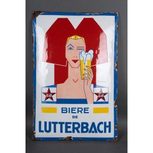 Convex Enamel Sign André Stouls Beer Lutterbach 1648 Als Strasbourg