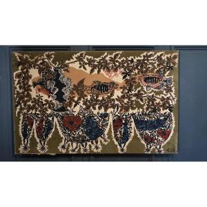 Tapestry Panel On Cotton By Lurçat, 1960, Aquarium Decoration