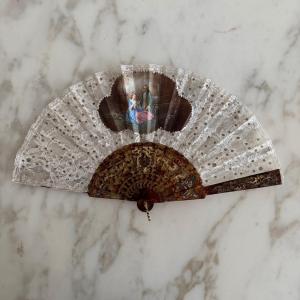 Romantic Decorative Fan With Painted Lace