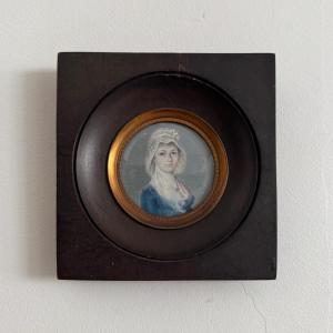 19th-century Miniature Depicting A Woman Wearing A Madame Rigault Headdress