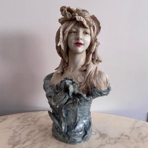 Art Nouveau Ceramic Bust, Circa 1900, Royal Dux Bohemia 