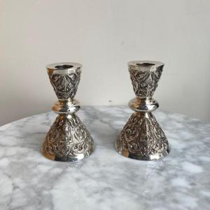 Pair Of Silver Candlesticks, Rich Thai Decor