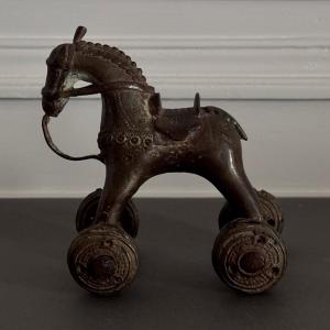 Bronze Wheeled Toy With Chocolate Patina, India, Rajasthan