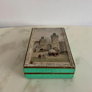 Box Of Lithographed Puzzle Cubes Depicting 19th-century Prague In 6 Views