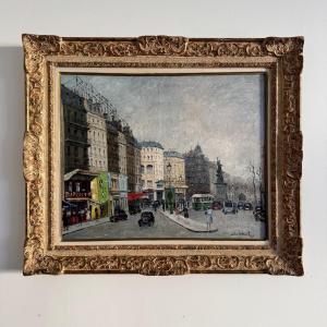 Oil On Canvas By Emile Saudemont, Parisian Boulevard, 1947