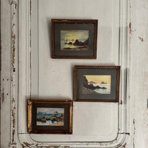 Watercolors On Paper Depicting Rocky Coasts, 20th Century, By L. Roger