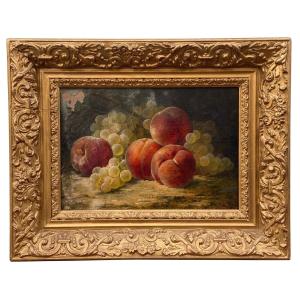 Still Life By Joseph-eugène Gilbault: Peaches And Bunches Of Grapes