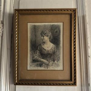 Charcoal Drawing Of A Young Elegant Woman By Gaston Gérard, 1890