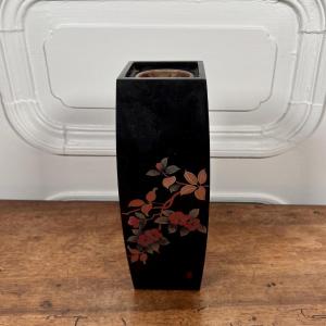 Japanese Lacquered Vase With Painted Flowers, Circa 1930