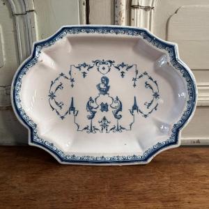Oval Earthenware Dish From Moustiers, Blue Monochrome