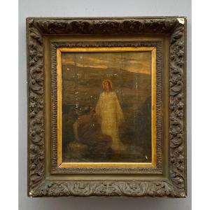 Oil On Canvas Depiction Of Christ, Surrealist Style, Early 20th Century, Palmettes