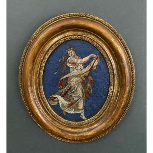 Micromosaic Plaque Depicting A Greek Dancer In The Antique Style, 19th Century, Oval Frame