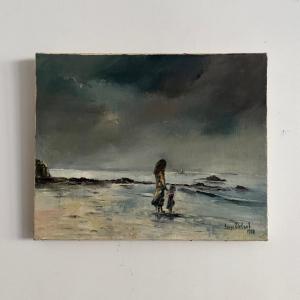 Oil On Canvas, Surreal Landscape By Serge Doceul, 1988. Complicity