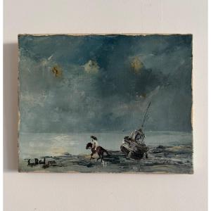 Oil On Canvas The Manes By Serge Doceul, Rider On A Boat, 1988