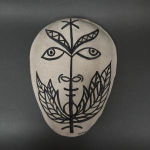 Africanist Mask In White Glazed Terracotta, Face Signed Colette