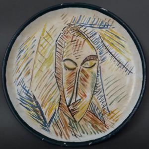 1960s Ceramic Plate With Female Face And Cd Monogram