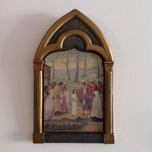 Oil On Panel, Saint Genevieve, Early 20th Century, Chavannes Gothic Frame