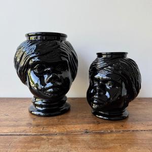 Two Glass Heads Depicting Moors In The Style Of Fornasetti, 20th Century