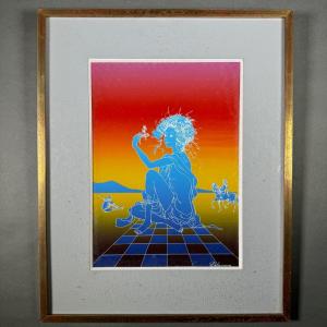 Watercolor By Delacoux, 20th Century, Gilt Frame