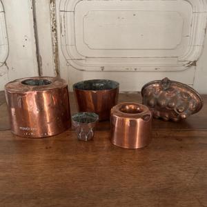Set Of 5 Copper Cake Molds, Ferrieres, 19th Century 