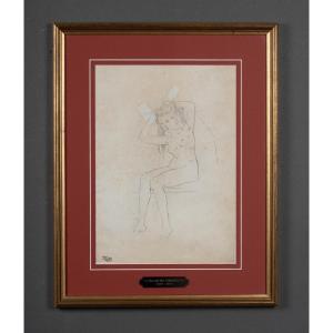 Drawing Of A Nude Woman, The Model, By Ferdinand Du Puigaudeau, Gilt Frame