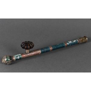 Hardstone And Silver-plated Metal Pipe, China, Lion Head, Early 20th Century