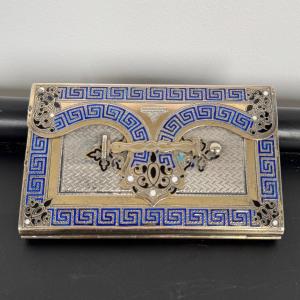 Silver Dance Card With Cloisonné Decoration, Late 19th Century, Napoleon III Period