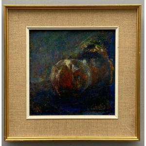 Oil On Cardboard By Carl, Composition With Fruit, 20th Century 